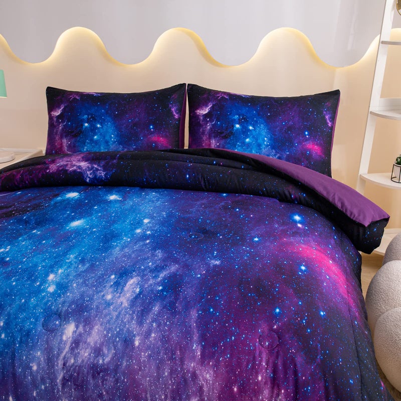 MWMWMW Purple Galaxy Bedding Set Twin, Purple Space Twin Comforter Set for Boys Girls, Kids Comforter Set for Girls with Pillowcase - Image 3
